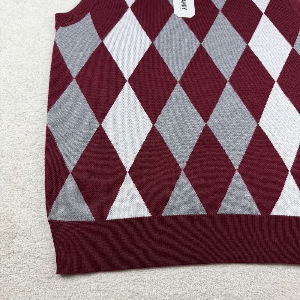 Coofandy V-Neck Sweater Vest Men's SMALL Red/Gray Argyle Sleeveless Pullover NWT - Picture 2 of 11